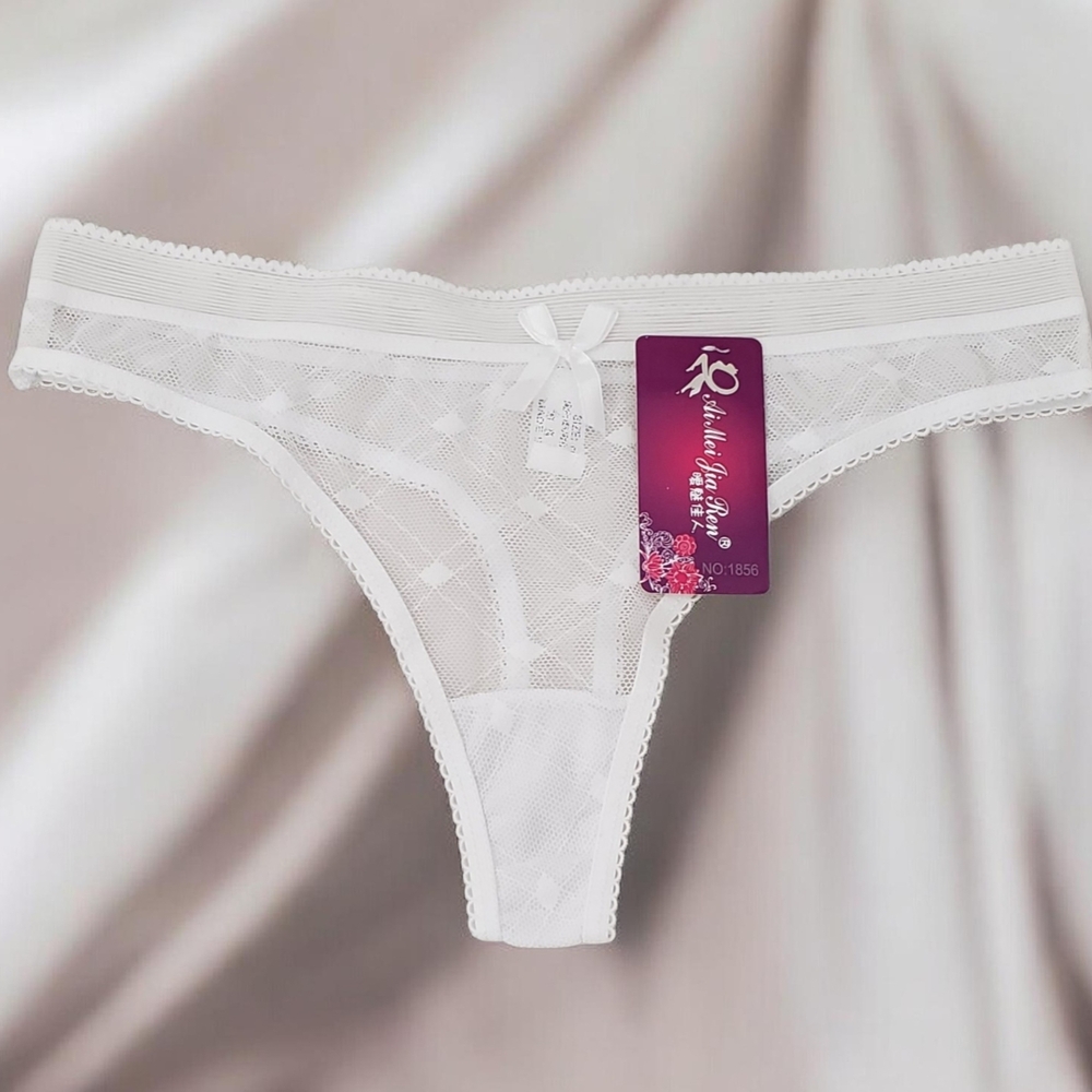 Elegant White Lace Thong